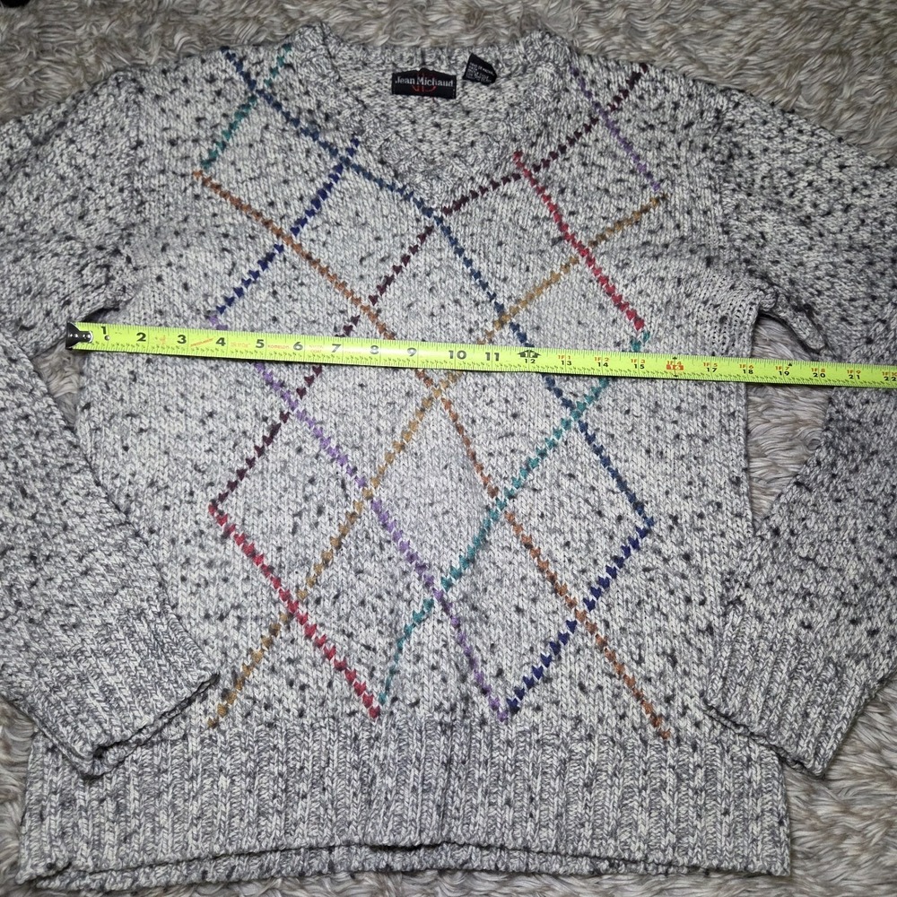 Vintage Jean Michael Argyle Sweater Mens Medium Ramie Blend Grandpa Academia 90s - Picture 4 of 7